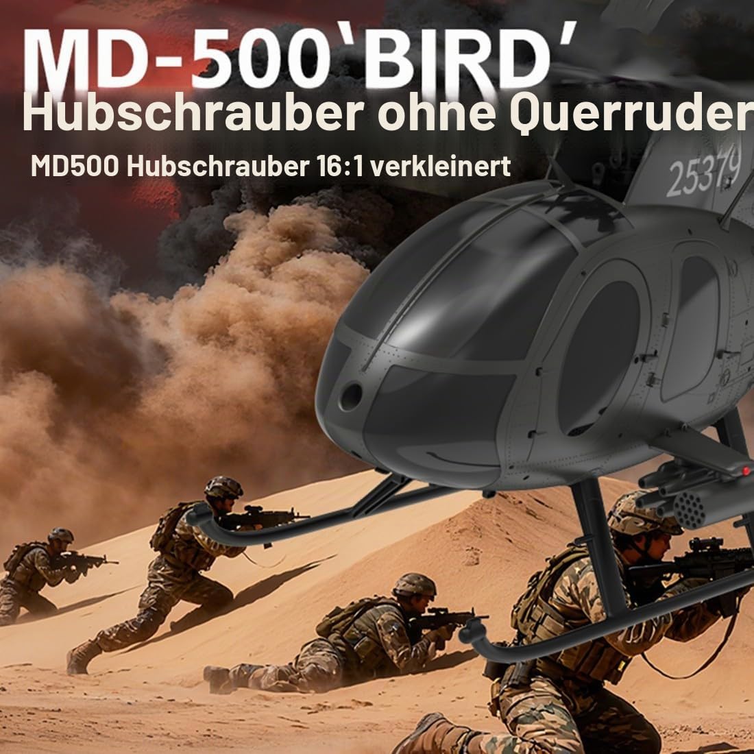 YU Xiang F119S MD500 RC Hubschrauber, 1/16 Intelligenter Helikopter mit GPS-Positionierung & Optical Flow, 6G/3D Kunstflug 9CH RTF Militär Heli Modell für Fortgeschrittene