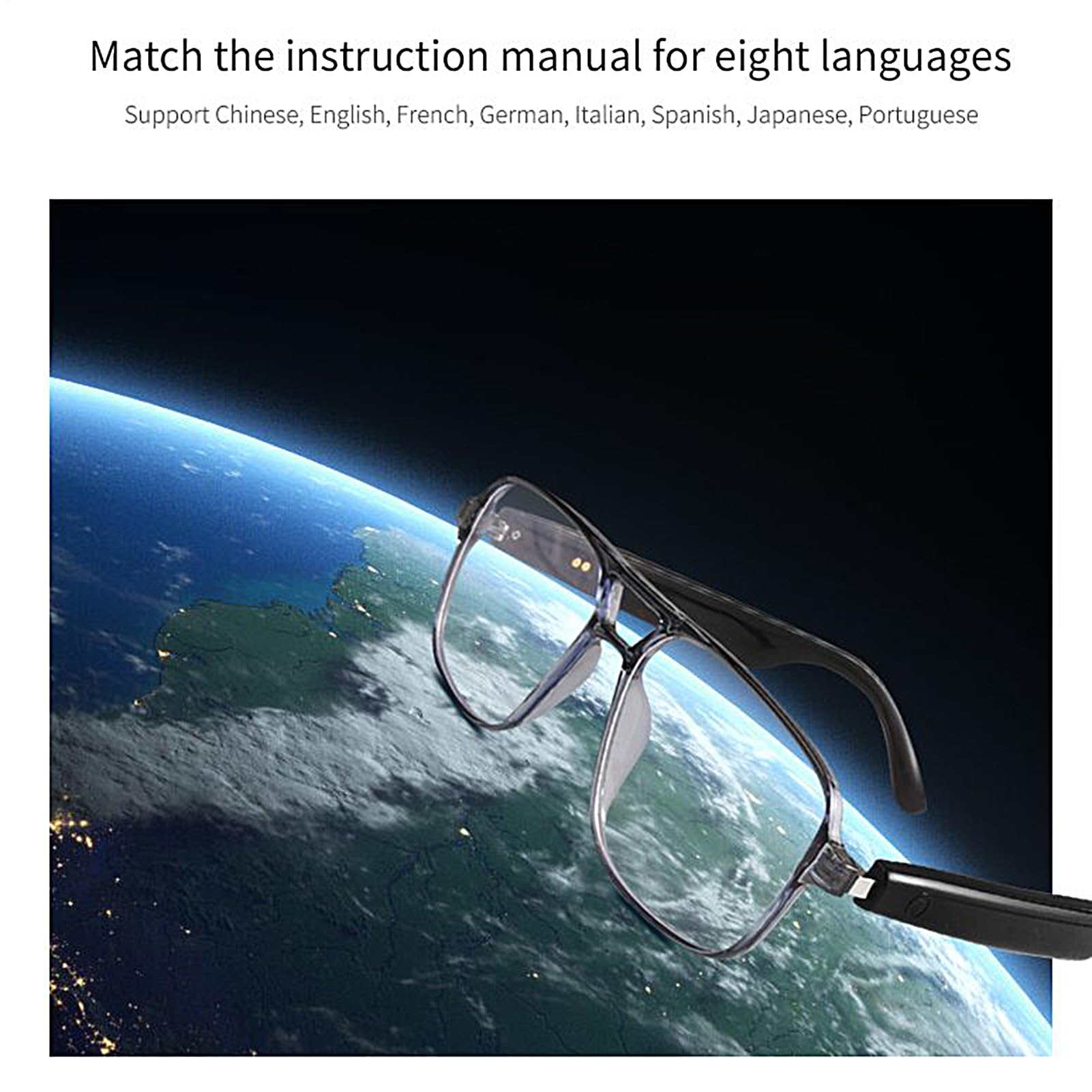 Lunettes Connectées pour Homme - Lunettes de Traduction Simultanée Intelligente | Équipement Multifonction Élégant Avec Batterie Longue Durée Pour Appels, Lecture Et Communication Multilingue