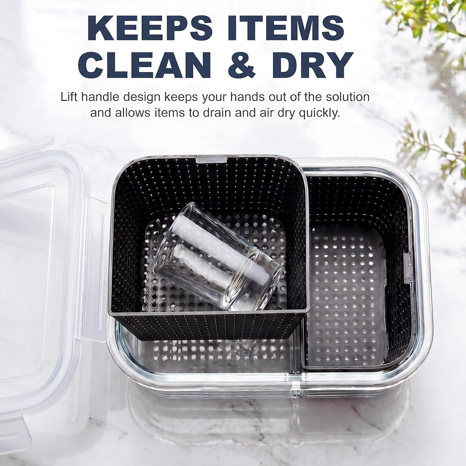 Mifoci Dual Compartment Cleaning Box Glass Pipe Cleaner Small White Glass Box with Black Insert Tray, Airtight Soaking Container for Acrylic Pieces(6.7" X 5" X 2")
