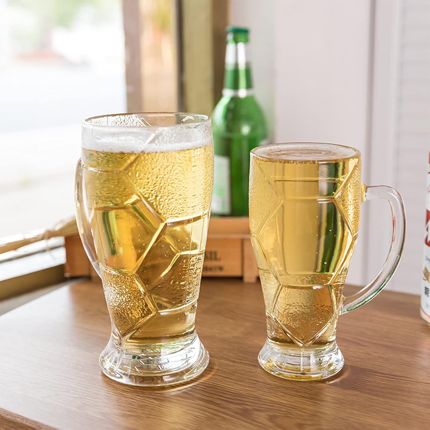 Beer Cup Beer Mugs 14/21oz Glass Beer Mugs with Handle Large Beer Glass Classic Beer Glasses for Men (Set of 3) Beer Stein(Small)