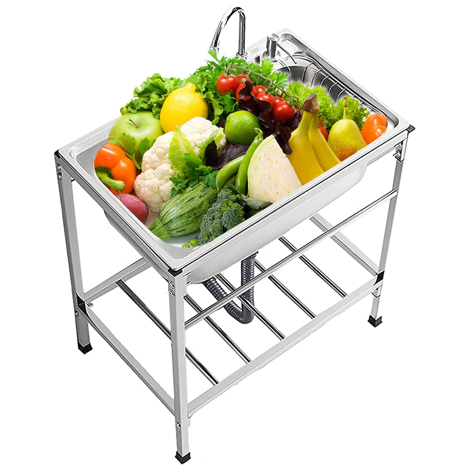TAXXII Catering Sink Commercial 304 Stainless Steel 1 Compartment Free Standing Utility for Outdoor, Garage, Restaurant, Kitchen, Laundry Room, Silver