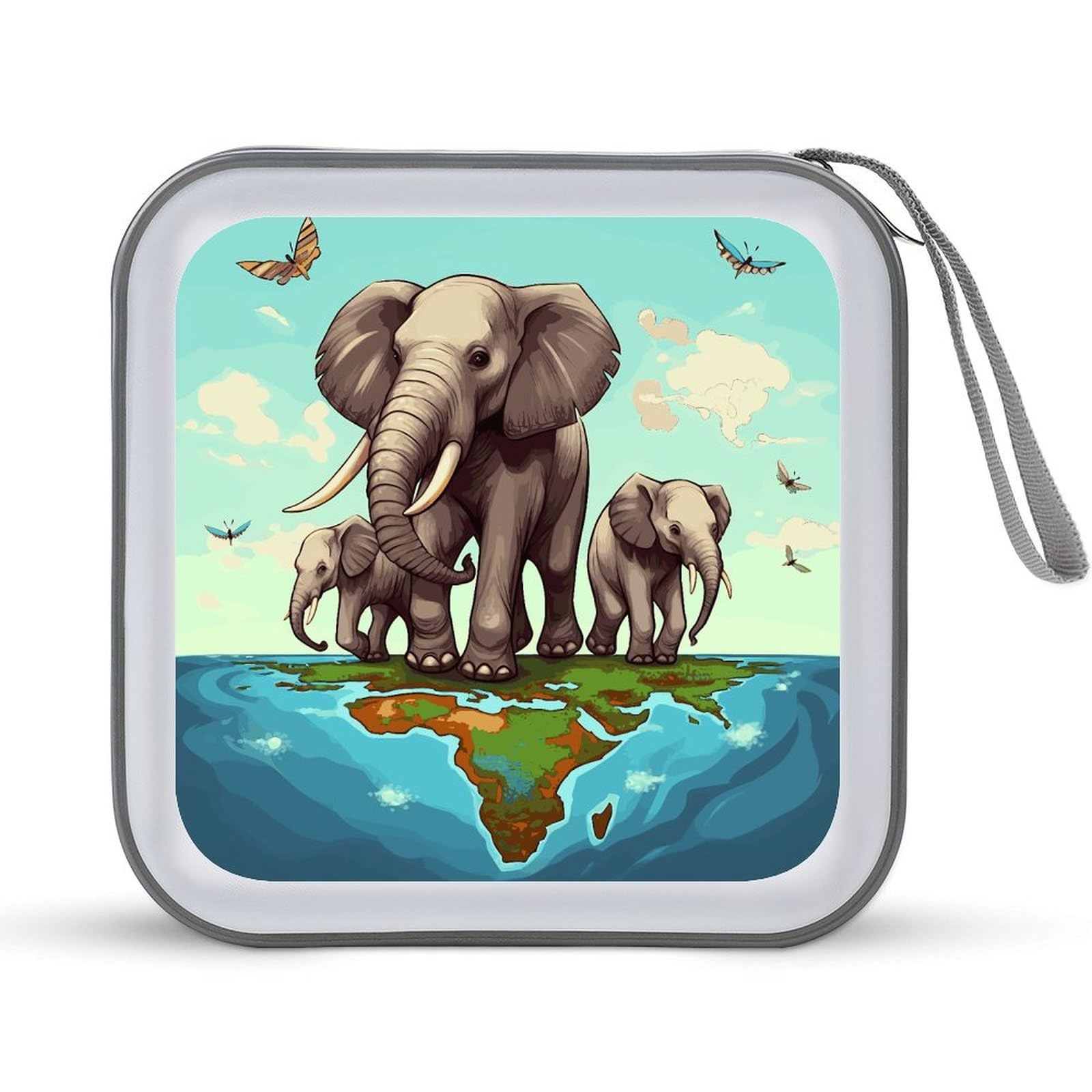 JTREHY Elephants CD Case 40 Capacity Case Zipper CD Collection Bag with Handles Cover DVD Storage Hard Plastic DVD Disc Cases Storage Binder for Car Home Office Travel