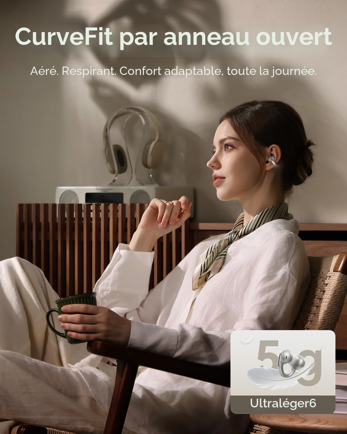 Baseus MC1 Pro Open Ear Écouteurs à clip pour oreilles avec un son impressionnant, amplification des basses adaptative, Bluetooth 6.0, annulation du bruit pendant les appels, IP67, batterie 40H, 5 g