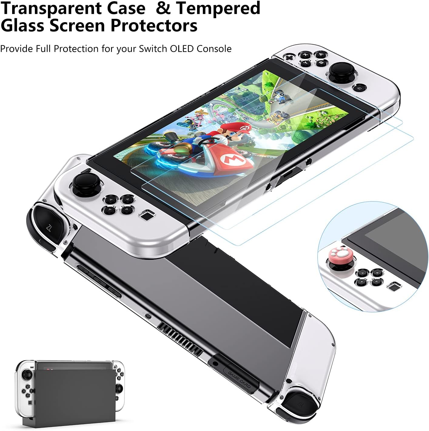Switch OLED Accessories Bundle, 18 in 1 Accessories Kit Includes Switch Carrying Case, Protective Case Cover for Console & J-Con, Screen Protector, Adjustable Stand, Switch Game Case and More