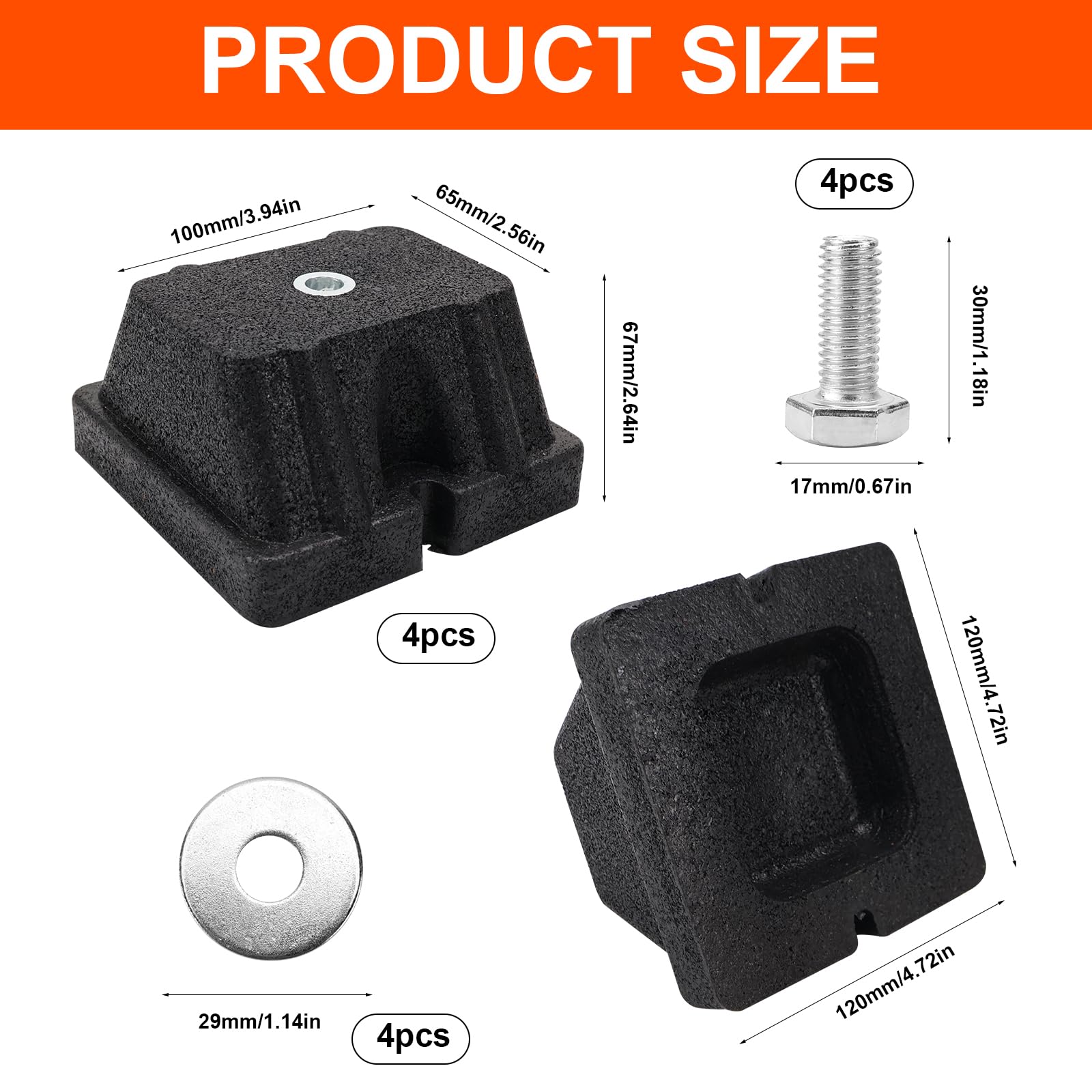 Ammortizzatore per pompa di calore, 4 pezzi, 120 x 120 x 65 mm, piedini antivibrazioni per aria condizionata, portata 500 kg (4 pezzi)