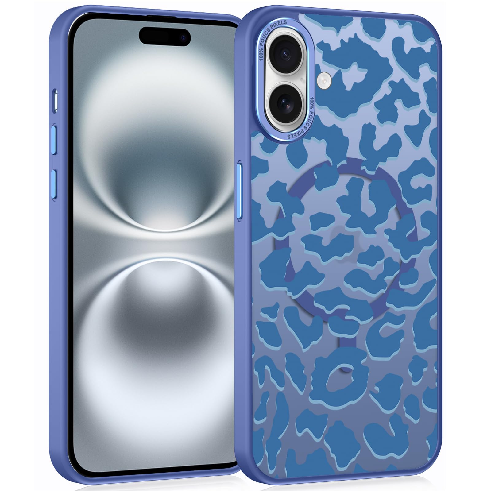 Coque iPhone 16 Plus MagSafe imprimé guépard bleu marine chic - 8