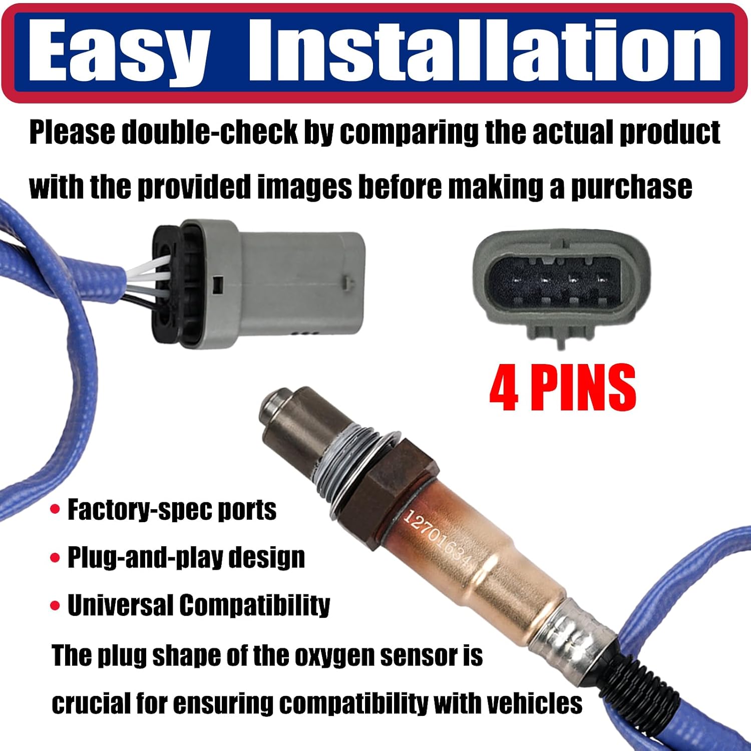 12701634 Oxygen O2 Sensor Upstream or Downstream Compatible with 2016-2019 Chevy Cruze 1.4L, 2016-2024 Malibu 1.5L, 2016-2022 Buick Encore 1.4L, 2018-2022 GMC Terrain 1.5L