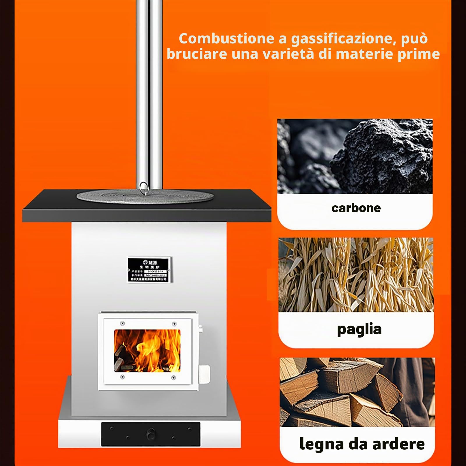 Stufa a Pellet, Stufa a Legna Portatile per Esterni, per Cucinare, Stufa da Tenda Calda con Struttura in Ghisa Ispessita, Tubi del Camino Inclusi, Stufa a Legna per Riscaldamento da Interni