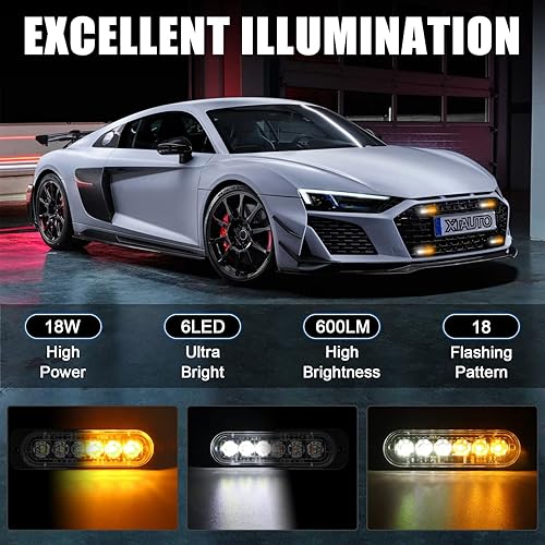 Miniatura 2 de 10 luces LED estroboscópicas de emergencia, color blanco ámbar, 6 LED, ultra delgada, montaje en superficie, intermitente, advertencia de peligro,