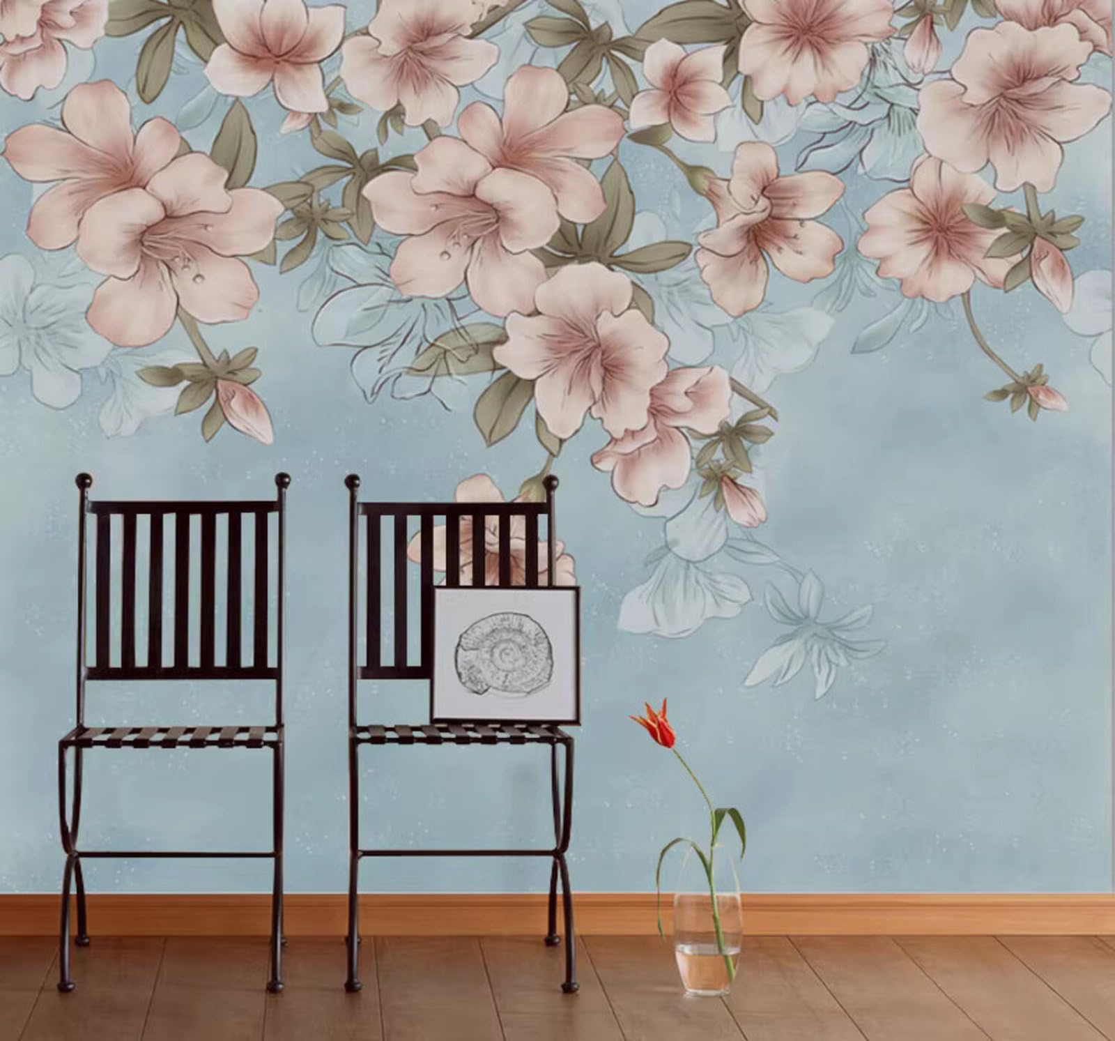 Wallpaper-3D-Xlm 400Cm×280Cm(B×H) Minimalist Cosy Hand Drawn Pink Flowers 3D Wallpaper Easy Install Feature Office Living Room Sofa Bedroom Tv Background Wall Decoration-400Cm×280Cm