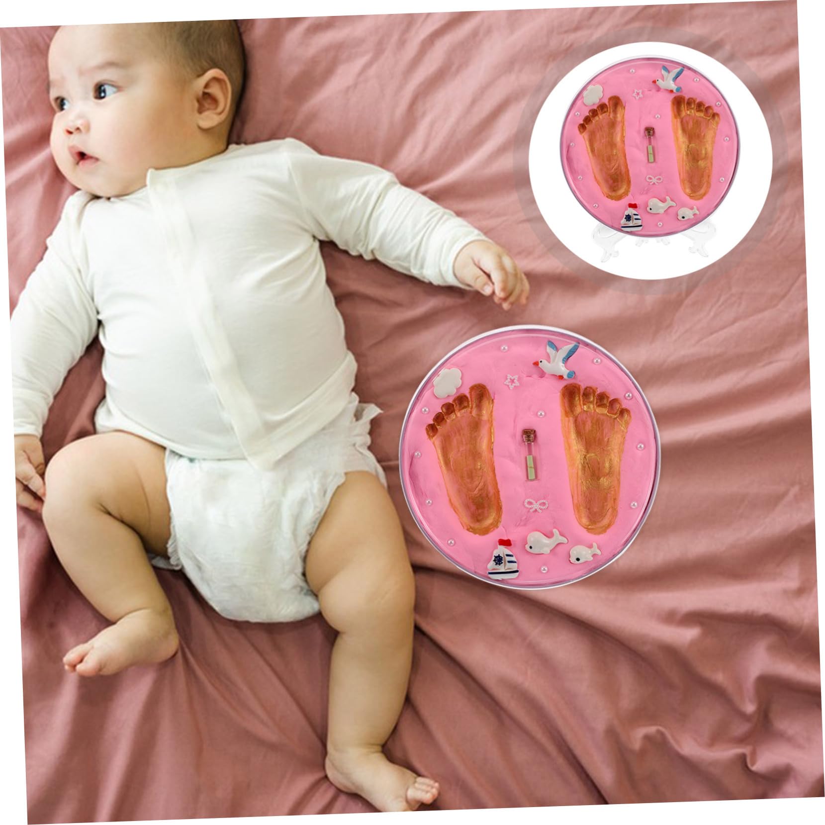 Kit Impronte Mano e Piede Bebè, Ricordo Nascita, Rosa