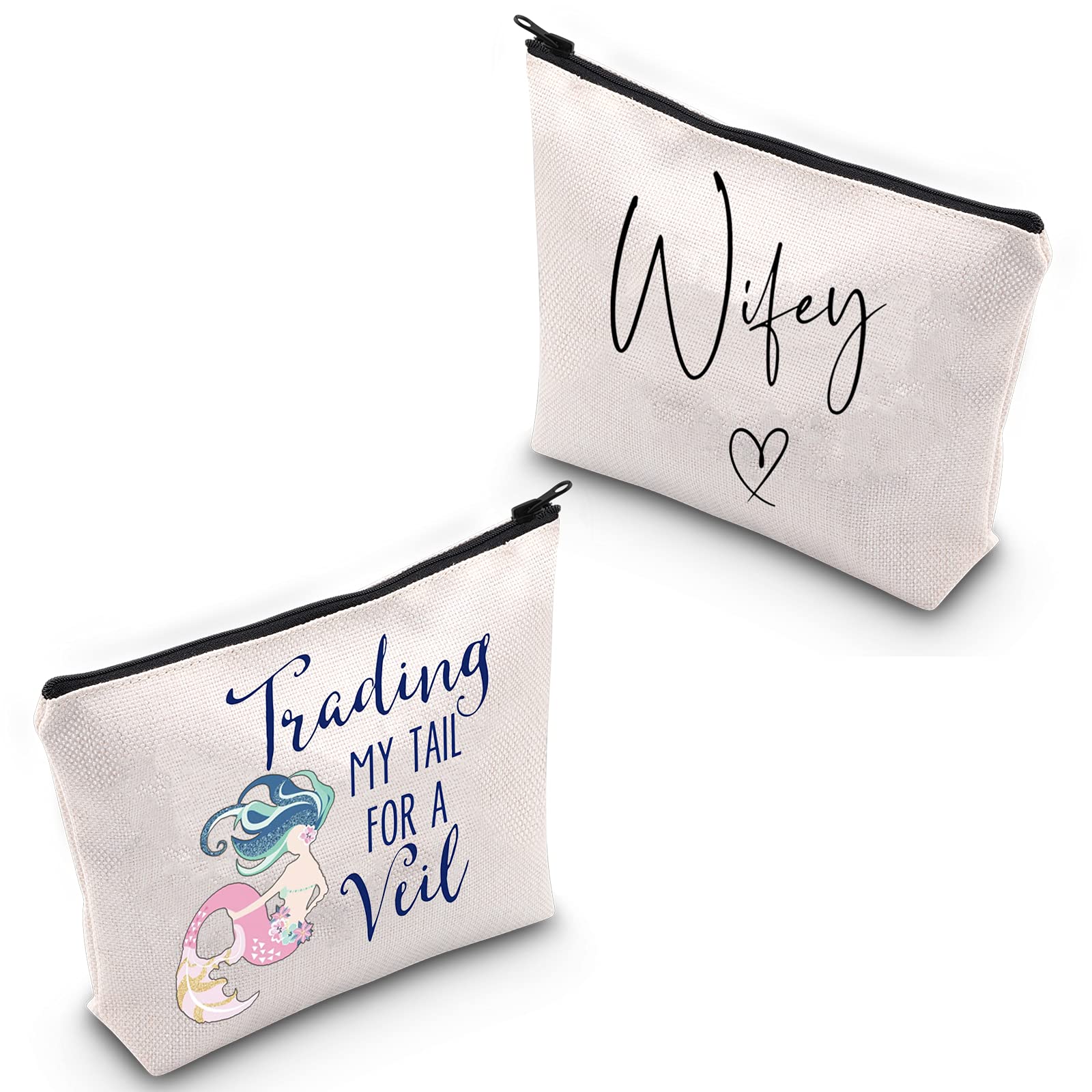 GJTIM Mermaid Inspired Trading my Tail for a Veil Mermaid Beach Bachelorette Party Travel Toiletry Bag for Wife, Trading my Tail Makeup, Medium,