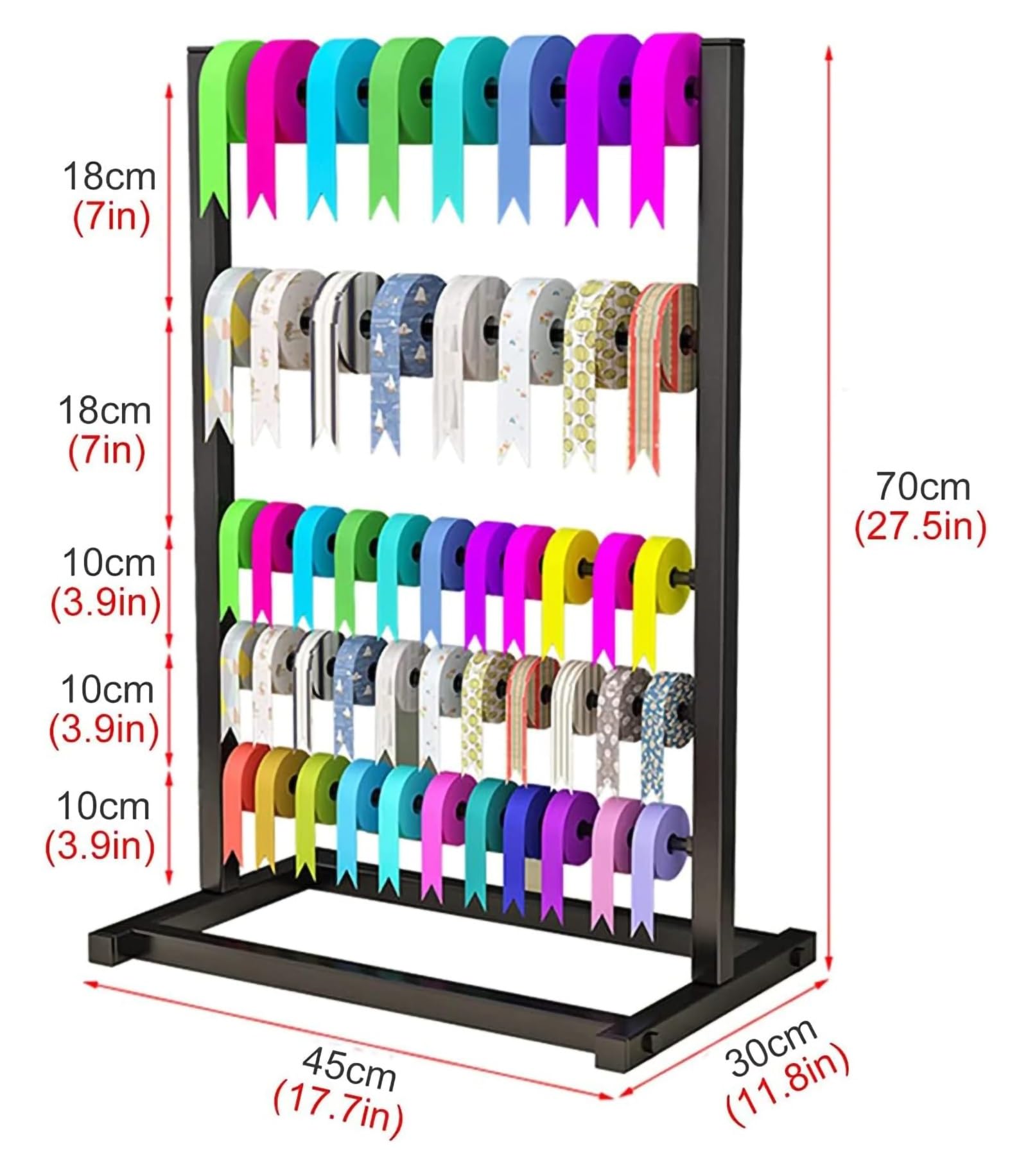 UWYTGF Metal Ribbon Organizer Ribbon Rack 5 Tier Ribbon Storage Organizer Display Rack for Craft Room Cake Shop Flower Shop Storage Rack,Black