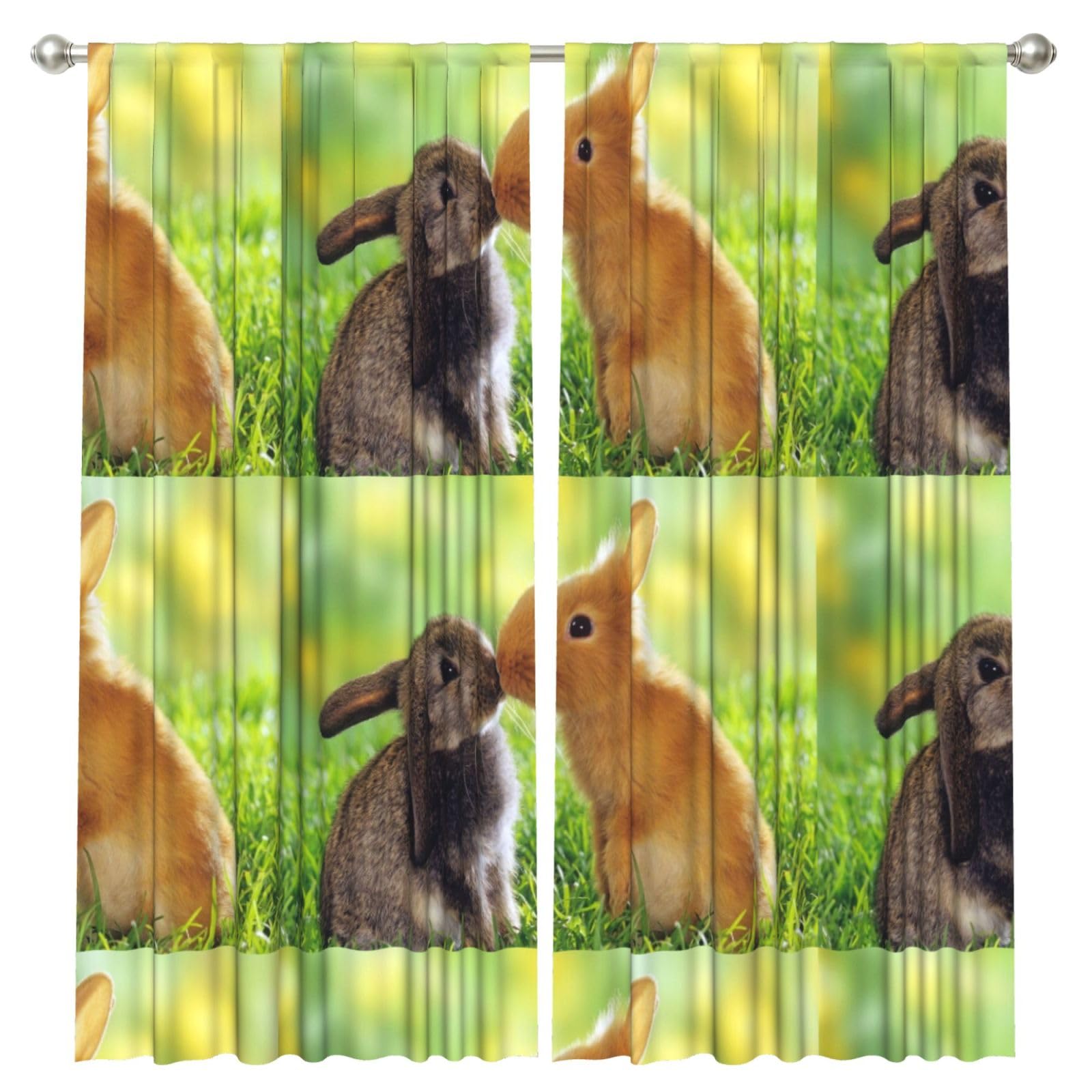 InOmak Rabbit Love Printed, 2 Panels Window Curtains 52 x 84 Inch Blackout Curtains for Living Room Bedroom