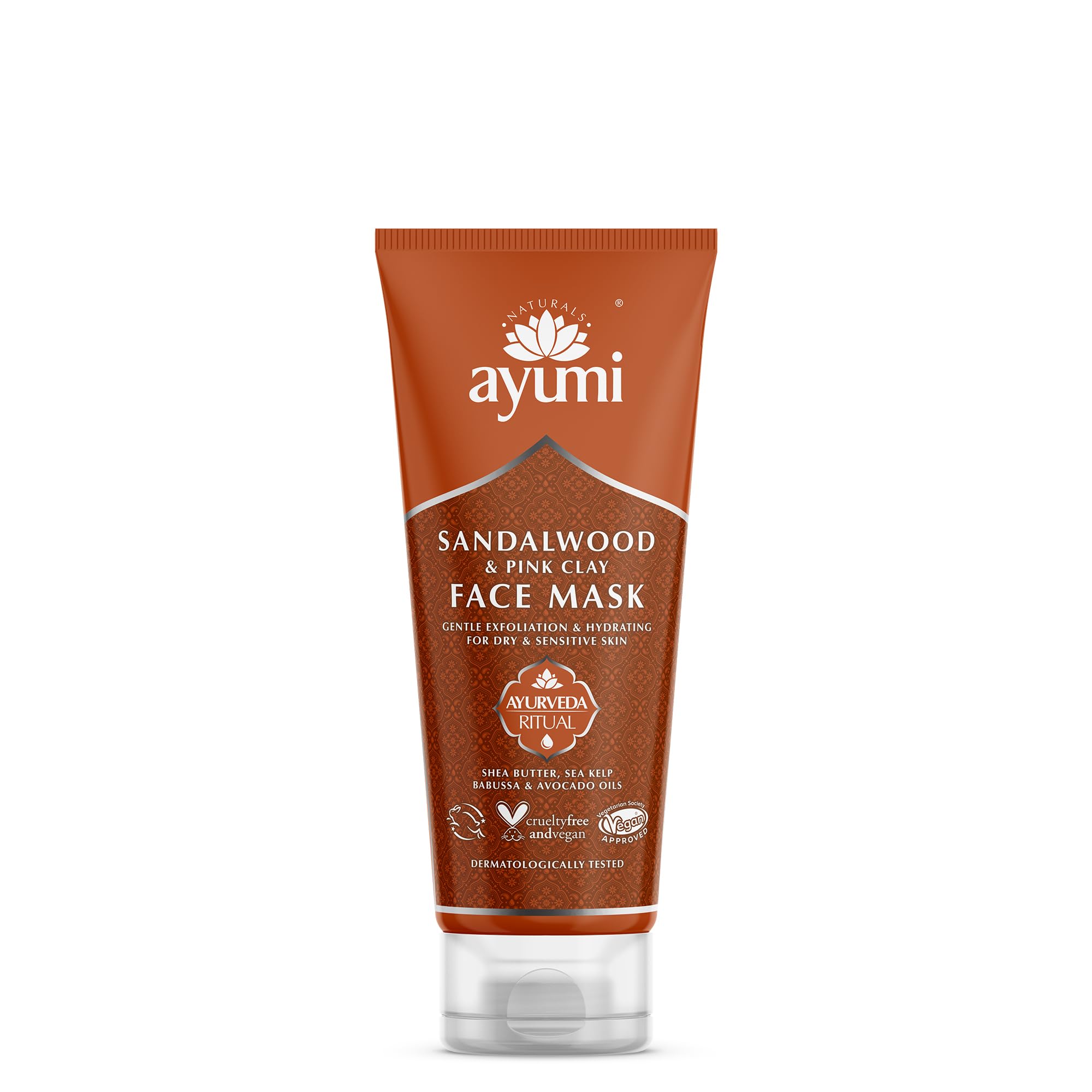 Ayumi Sandalwood & Pink Clay Face Mask | Hydrating Face Mask with Organic Shea Butter | Gentle Face Exfoliator Mask | Sensitive Skin FacePack with Avocado Oil | Natural Mask for Face Care |1x100ml