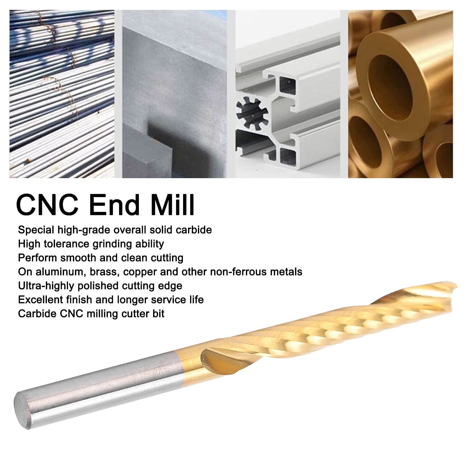 5 fresas de extremo recubiertas, fresas CNC de acero de alta velocidad, fresas en espiral de 1 flauta para aluminio, cobre, latón, metalurgia, 4 mm de diámetro, 22 mm, 50 mm