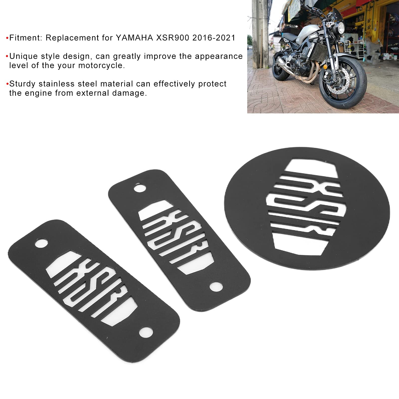 Akozon Coperchio Frizione Superiore, 3 Pezzi Coperchio Frizione Moto Superiore In Acciaio Inox Verniciato A Polvere Di Ricambio per XSR900 XSR 900 2016-2021(Nero)