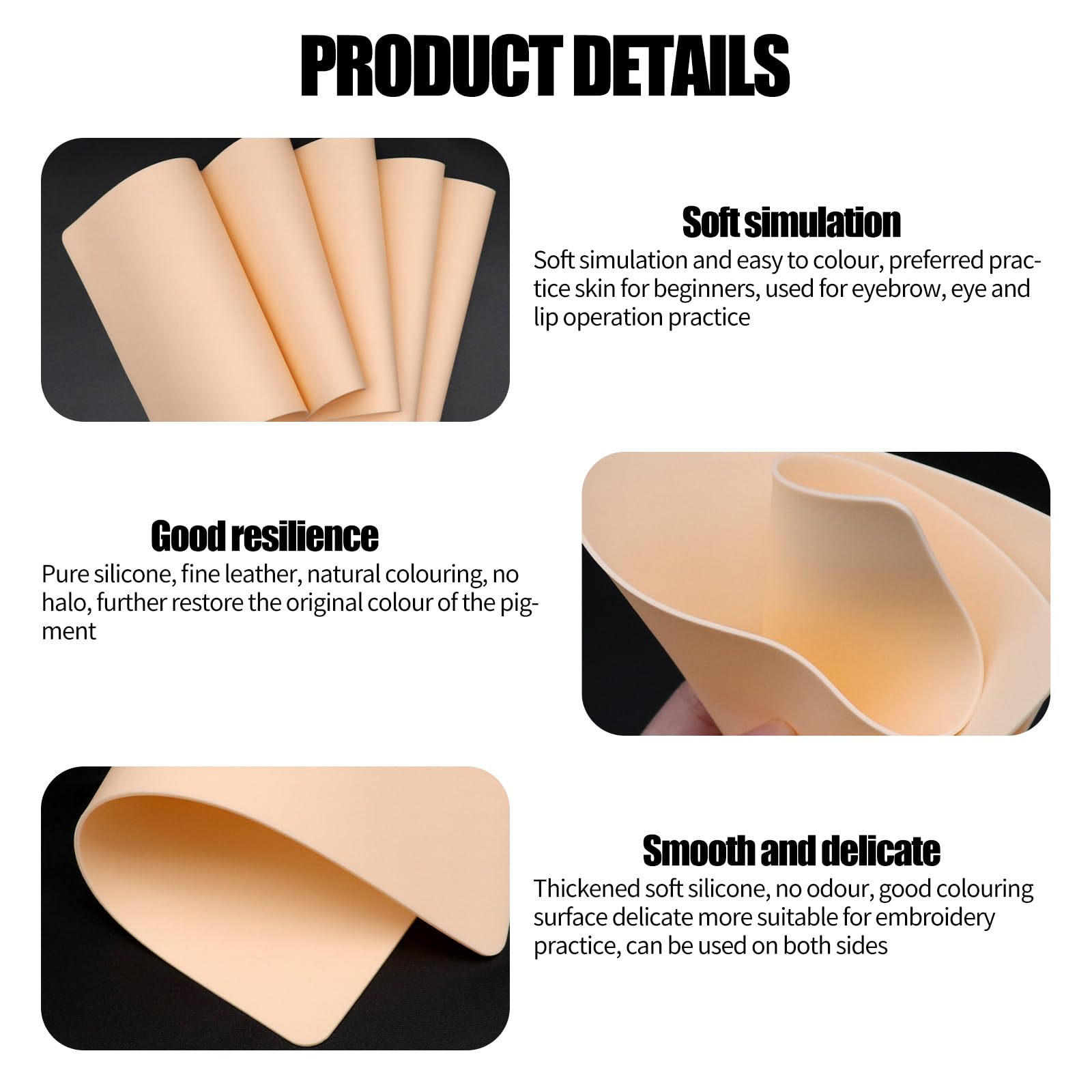 GOWTX 6PCS Blank Tattoo Skin Practice, 3mm, A5, Silicone Pads, Tattoo Practice Stencil - Image 3