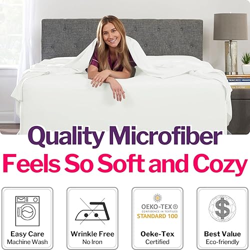 Miniatura 93 de Juego de sábanas de tamaño matrimonial – Juego de sábanas de bolsillo profundo – Juego de 4 piezas con sábana bajera de 21 pulgadas, sábana encimera