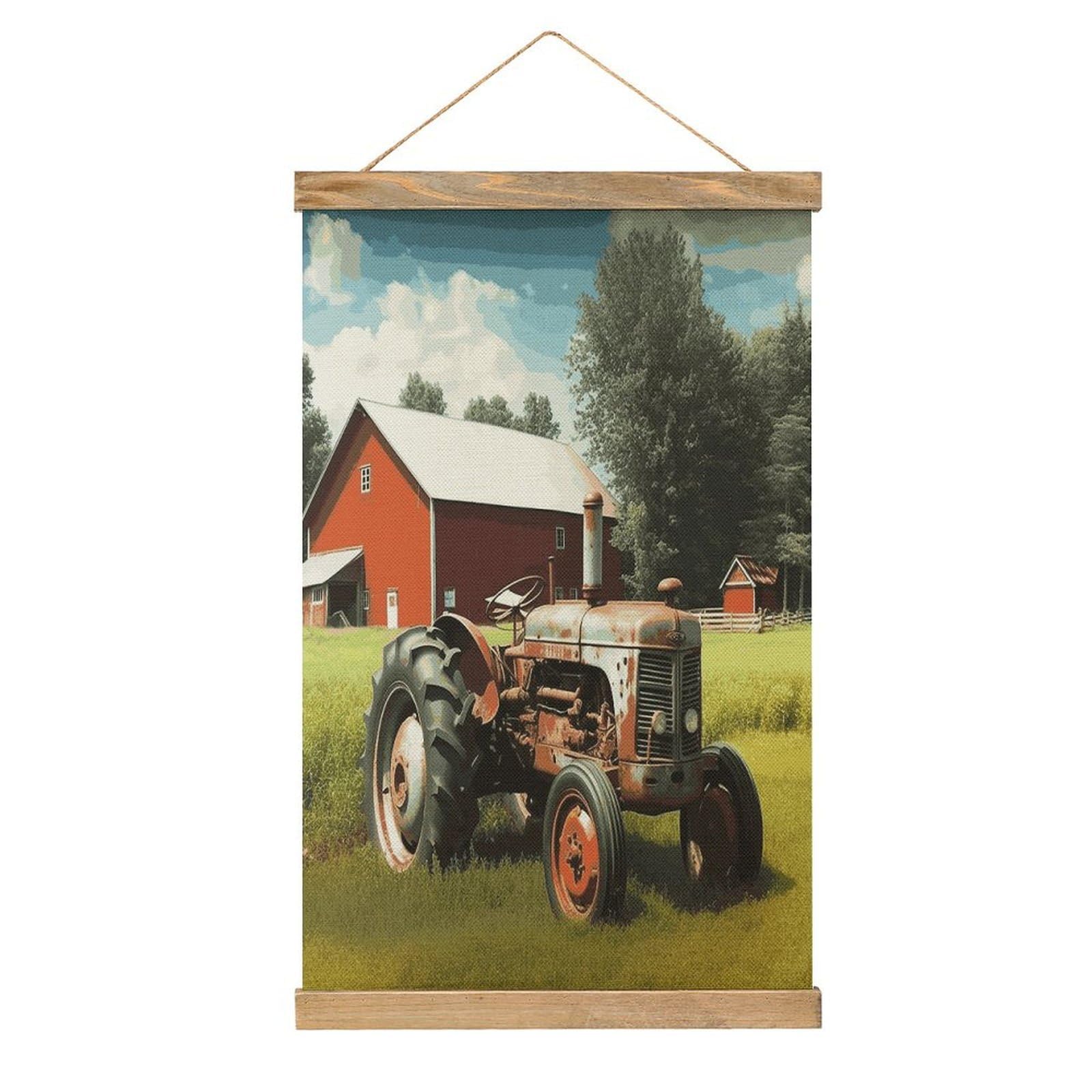 FekiLoot Company Farm Tractor Wall Art Poster Hanger Frame Linen Wall Art Decor Vintage Hanging Poster Hanging Wall Decor Rustic Retro Wall Art Print for Living Room Decor 20.4 X 13.1Inches