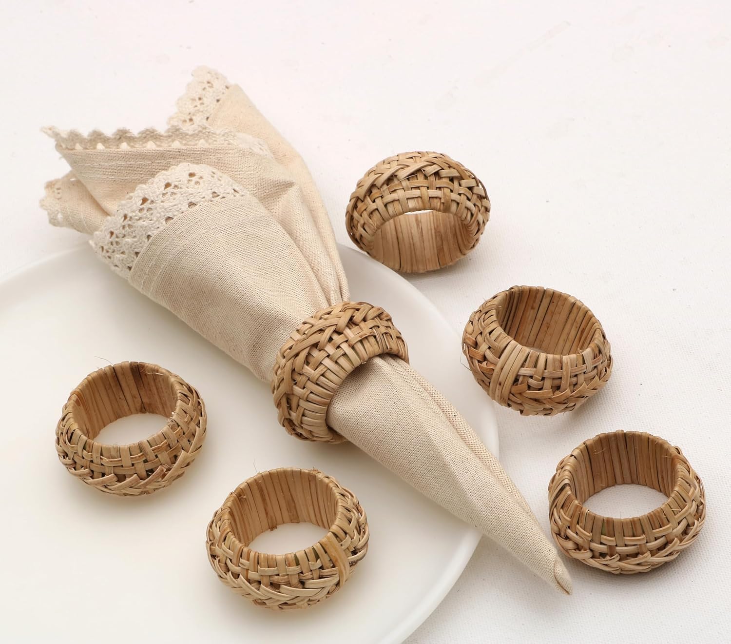 The Home Talk Lot de 6 ronds de serviette en bois faits à la main pour mariage, Noël, Thanksgiving et décoration de table (herbe de mer)