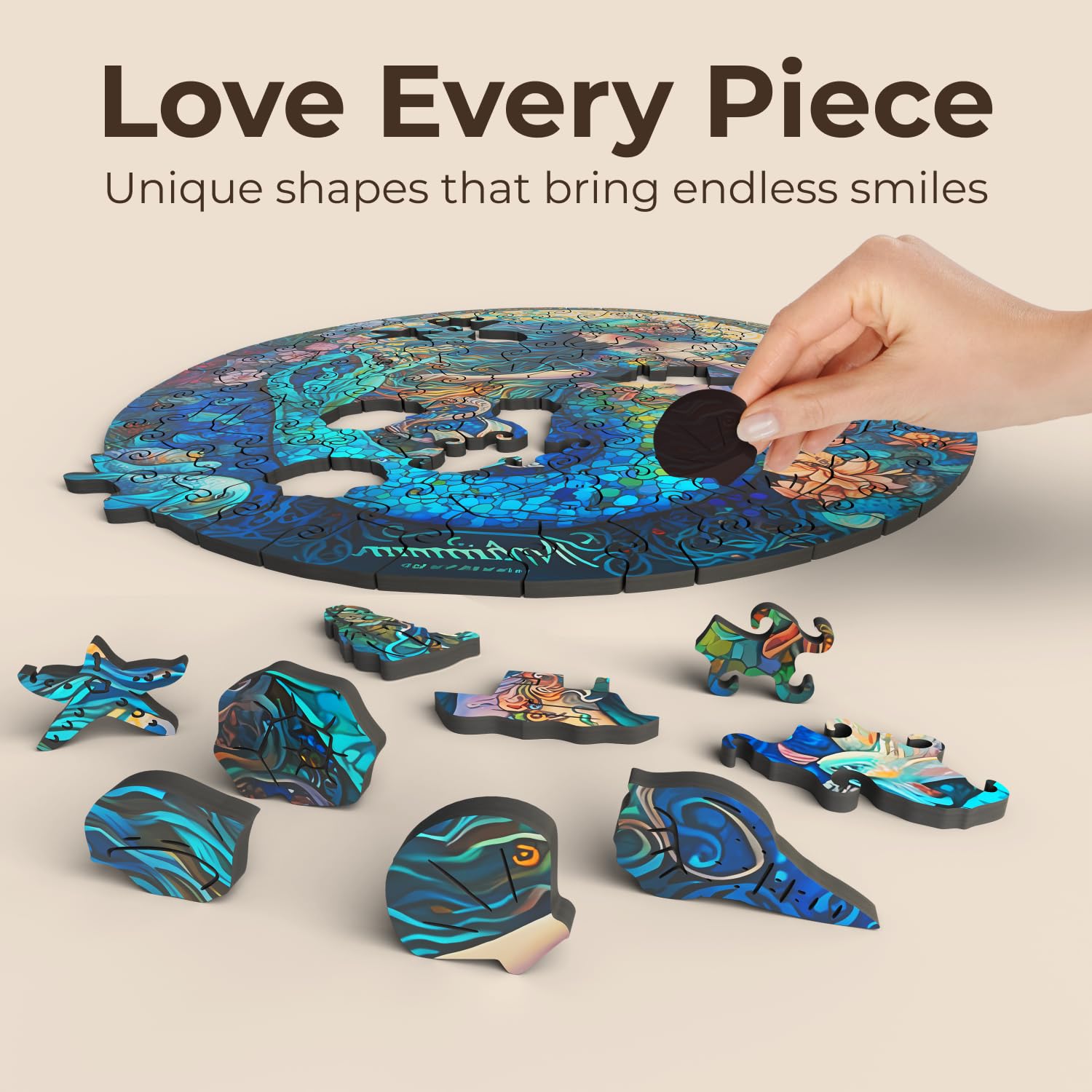 Mystical Creatures Wooden Puzzles for Adults, A3 Dreamy Mermaid with 127 Pieces, Jigsaw Puzzles with Unique Animal Shapes - Image 4