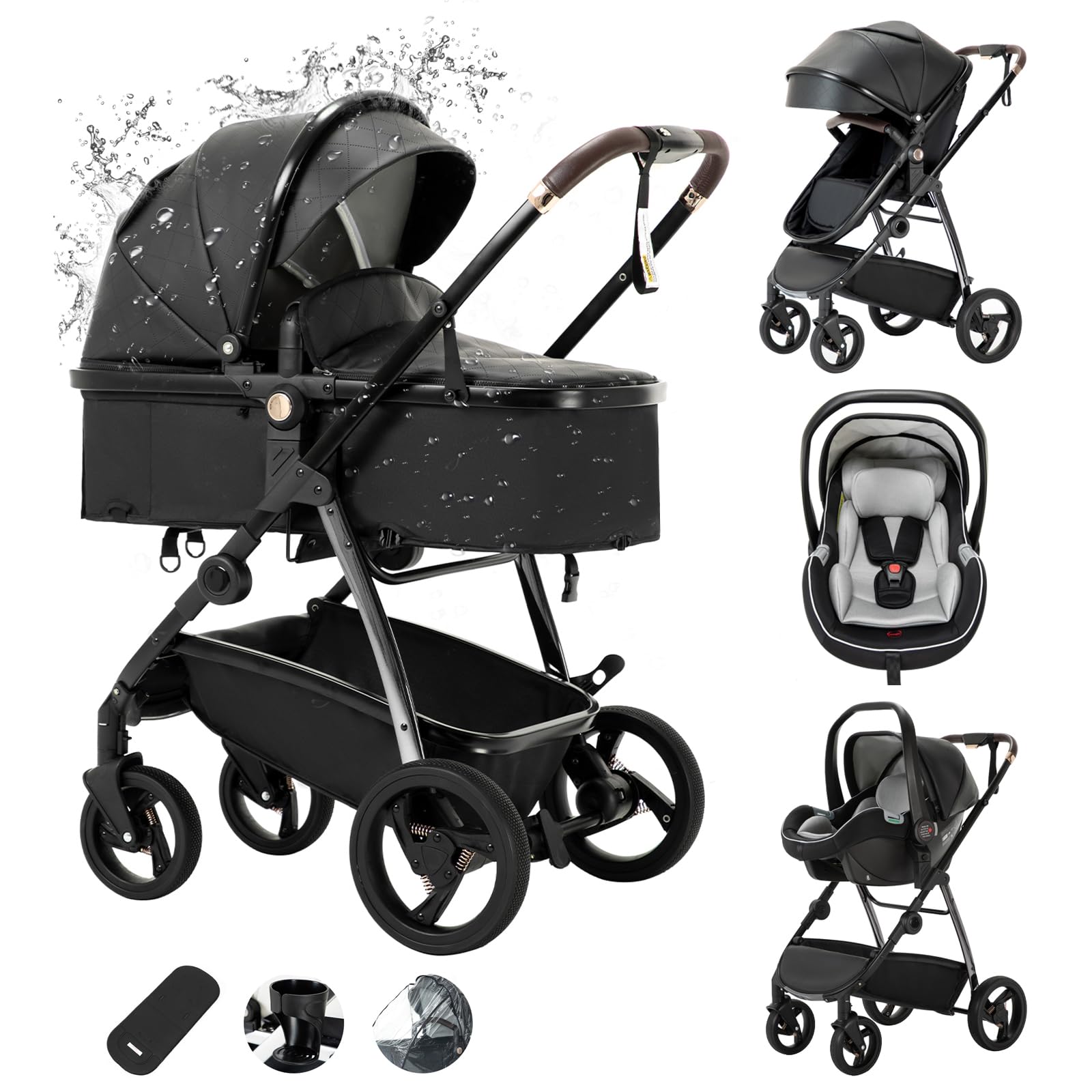 Carro Bebe 3 Piezas Carrito De Bebé - Capazo, Silla Paseo Y Silla Coche - Hasta 13 Kg - Incluye Accesorios Kiduku 3 En 1
