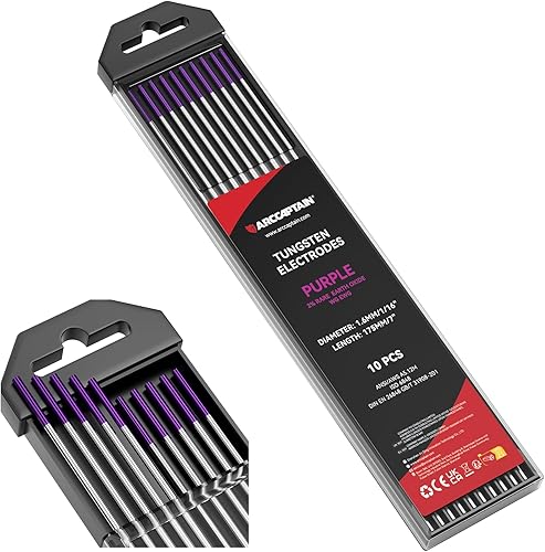 ARCCAPTAIN Electrodo de soldadura TIG de tungsteno, paquete de 10 unidades de 116 x 7 pulgadas (morado, no radiactivo, EWG)