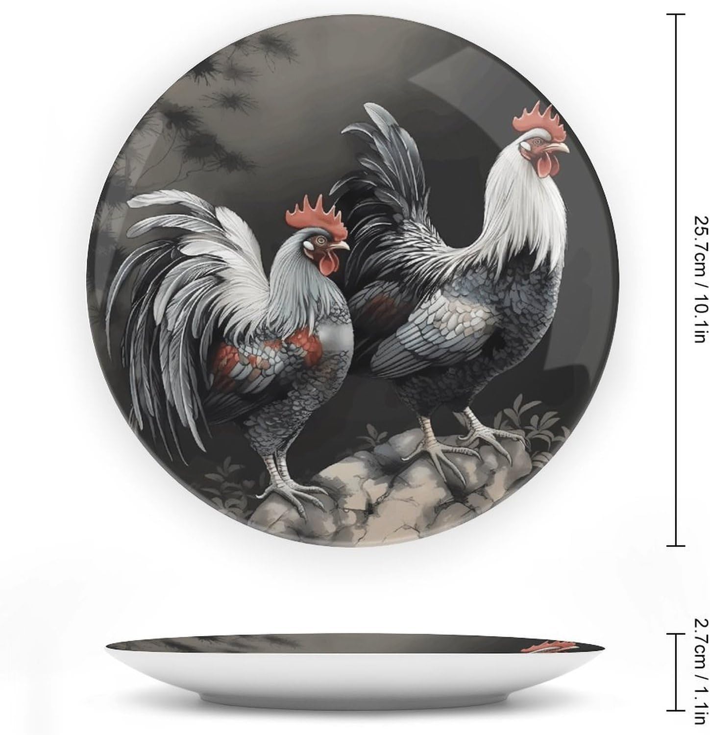 Bone China Decorative Plates Rooster Pattern Ceramic Decorative Plate Wall Decor with Display Stand Ceramic Ornaments for Wall Hanging Decoration