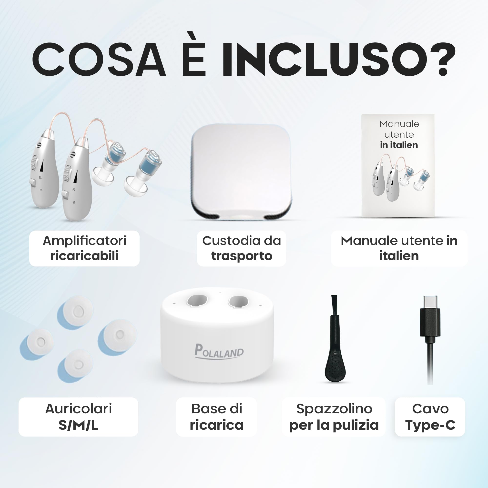 Amplificatore di Suono Personale Ricaricabile Design Retroauricolare Discreto, Chip DSP, Volume Regolabile, Uso per TV e Conversazione