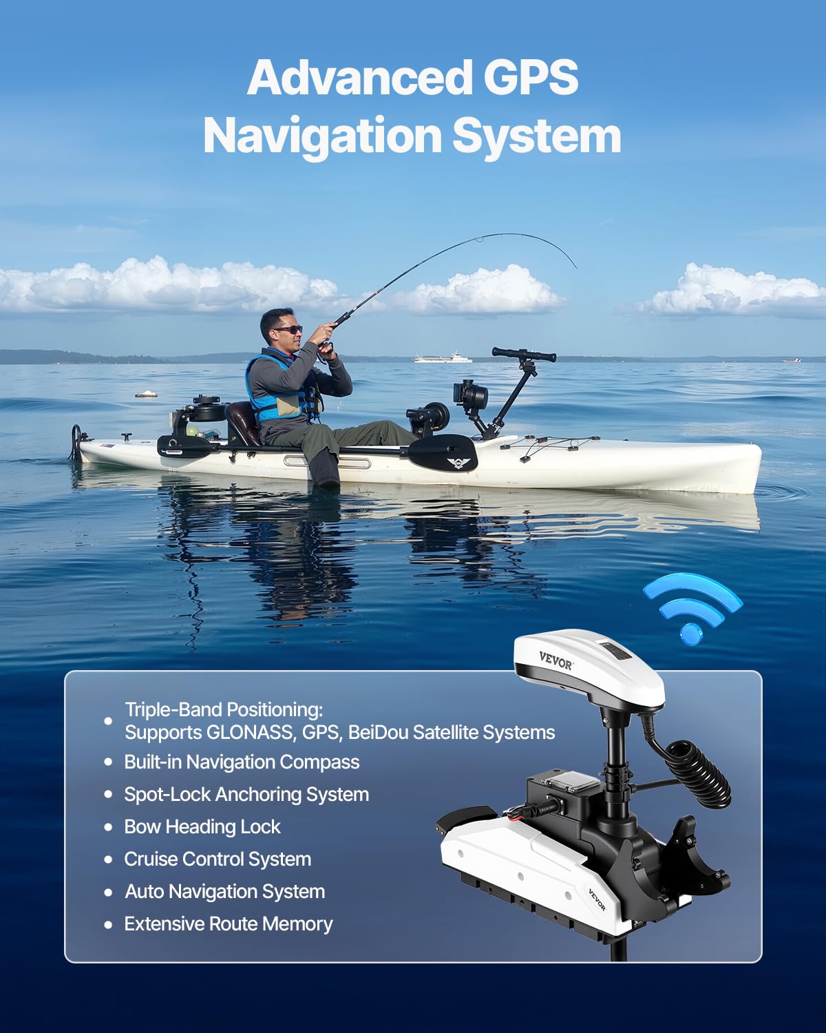 VEVOR Motore per Barca da Traina, Spinta 25 kg, Motore Fuoribordo Elettrico 12 V con GPS, Albero 915 mm, 10 Velocità, Telecomando, Indicatore Batteria LCD, per Kayak, Acqua Dolce Salata