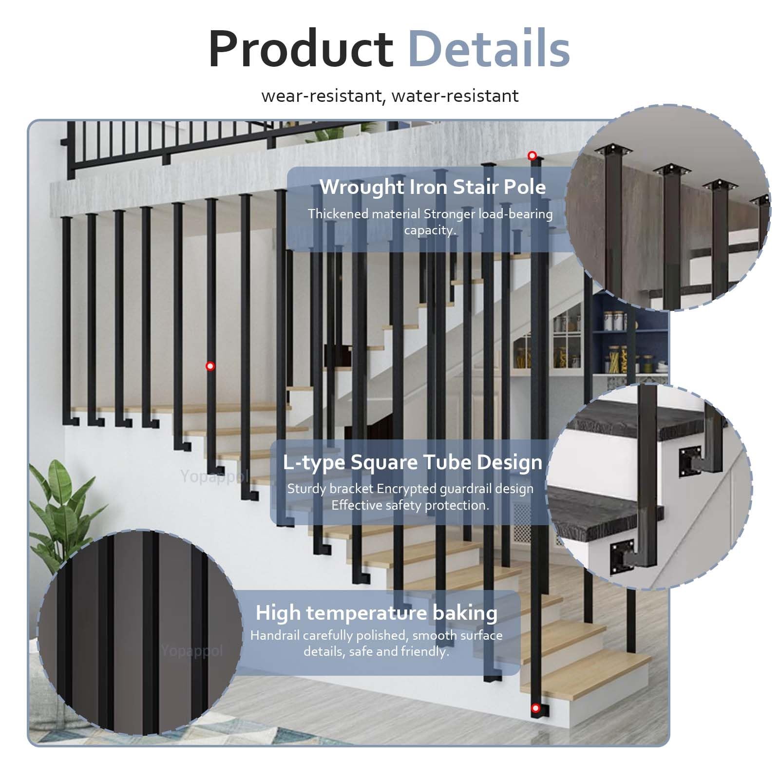 Ceiling Mounted Handrail For Stairs, Banister Kit, 30-150cm Staircase Guardrail Wrought Iron Stairway Grab Rail, Safety Solid Foot Railing For Loft Villa, Black L-Type Design (Size : 1.6 FT