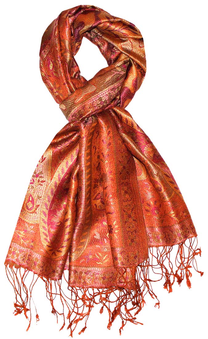 LORENZO CANA Pashmina pour la femme - écharpe de 100% soie avec les mesures de 70 x 190 cm - fait à la main – souple élégant en rose saumon beige violet jaune or