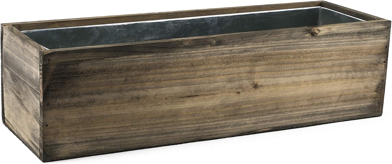 CYS EXCEL Wood Rectangular Planter Box with Removable Zinc Metal Liner (H:6" Open:18"x6") | Multiple Size Choices Wood Rectangular Planter | Indoor Decorative Window Box