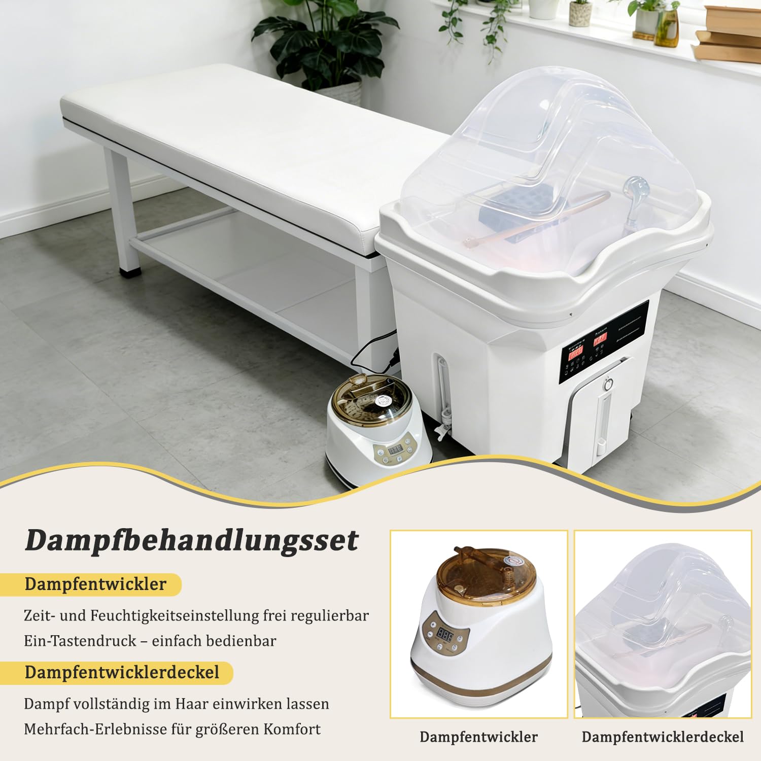 head spa umywalka, japońskie wyposażenie spa, mobilny szampon ze zbiornikiem na wodę 60 l, 4 uniwersalne kółka, miska do szamponu, kolor biały