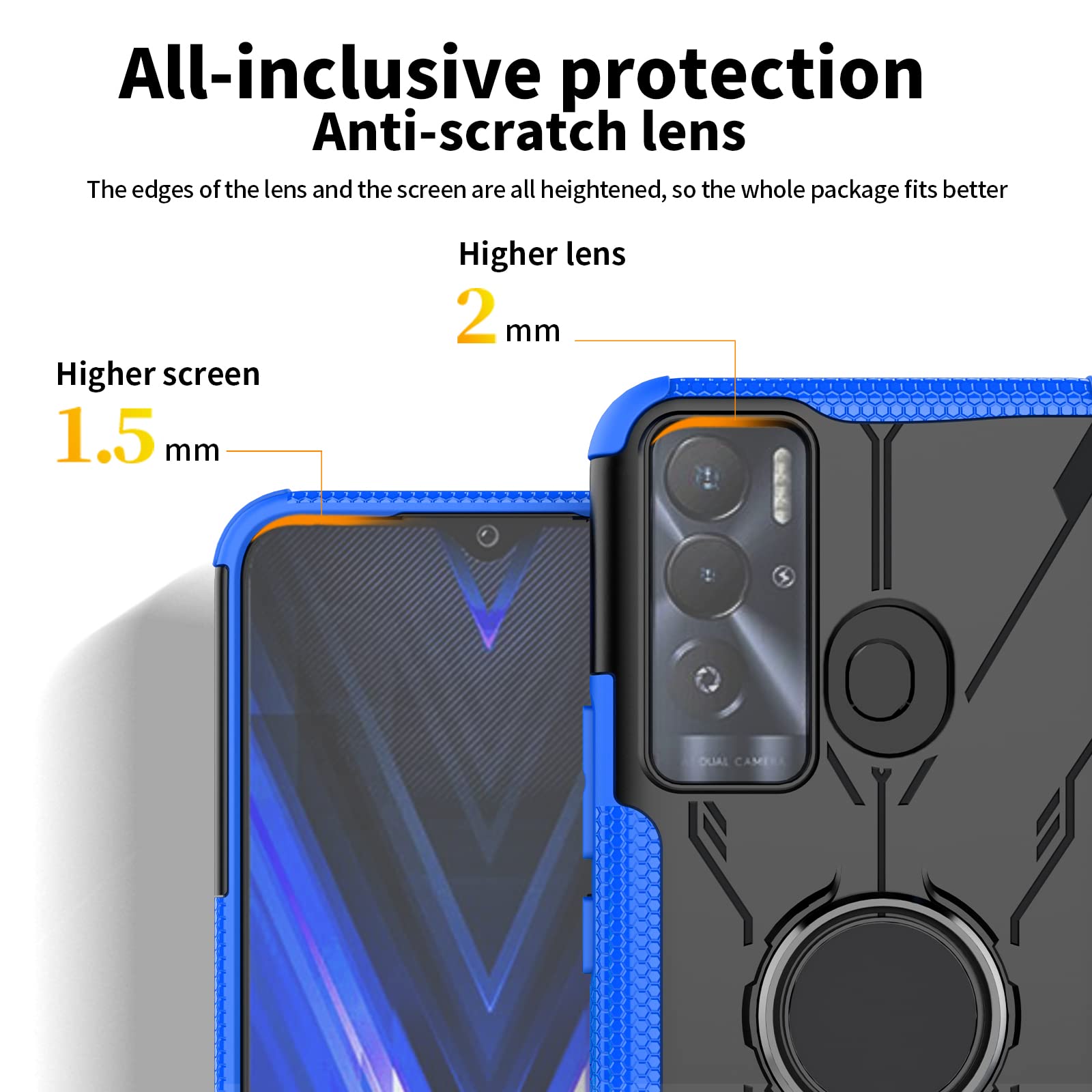 YKNIUFLY Custodia per Tecno Pova 4 Cover, Robusto, Resistente Alle Cadute, Con Supporto ad Anello, Cover Protection per Tecno Pova 4.(Nero