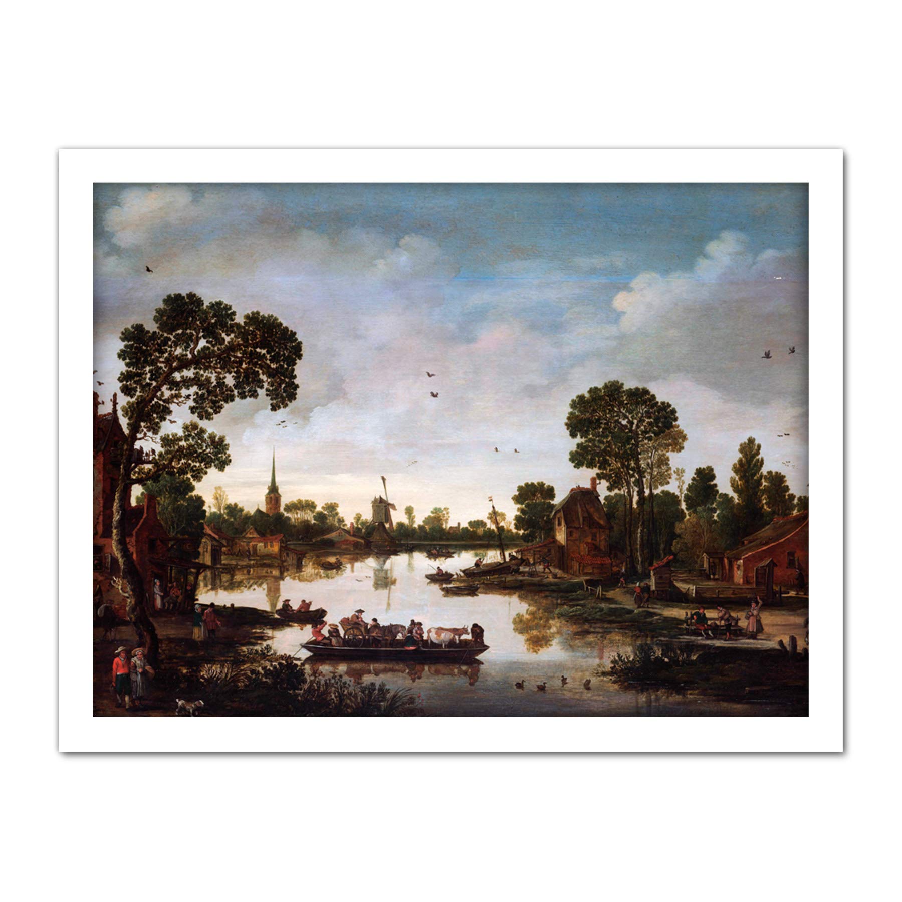 Artery8 Van De Velde Cattle Ferry Boat Landscape Painting Artwork Framed Wall Art Print 18X24 Inch