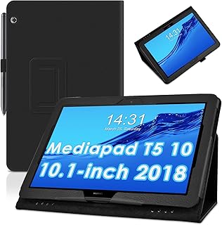 Tablet Case for Huawei MediaPad T5 10 (2018), Huawei MediaPad T5 10.1 inch Leather Cover, DETUOSI Multi-Angle Viewing Stand Slim Tablet Cover for Huawei MediaPad T5 10.1 inch 2018 Release #Black