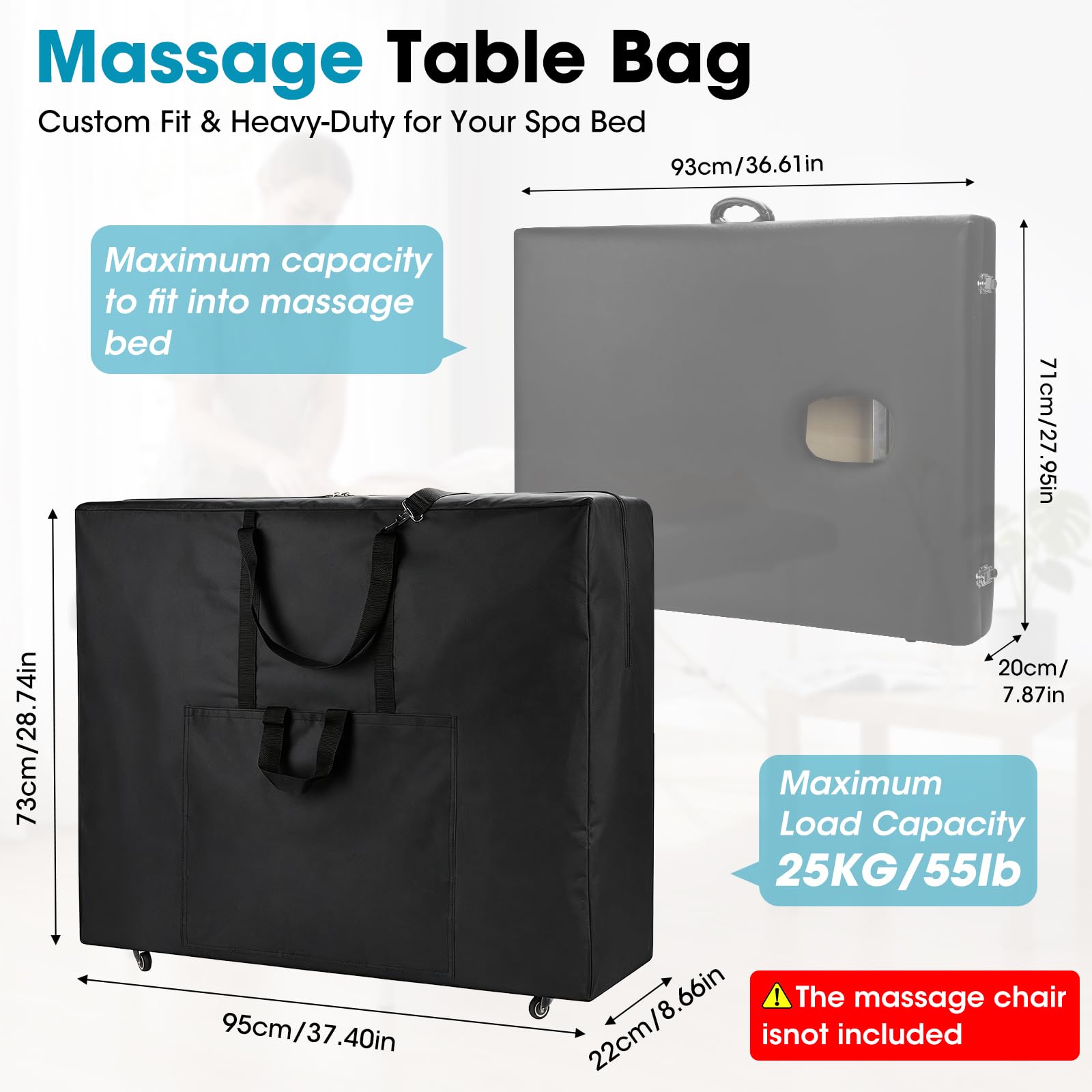 840D - Borsa per lettino da massaggio, con ruote, 95 x 73 x 22 cm