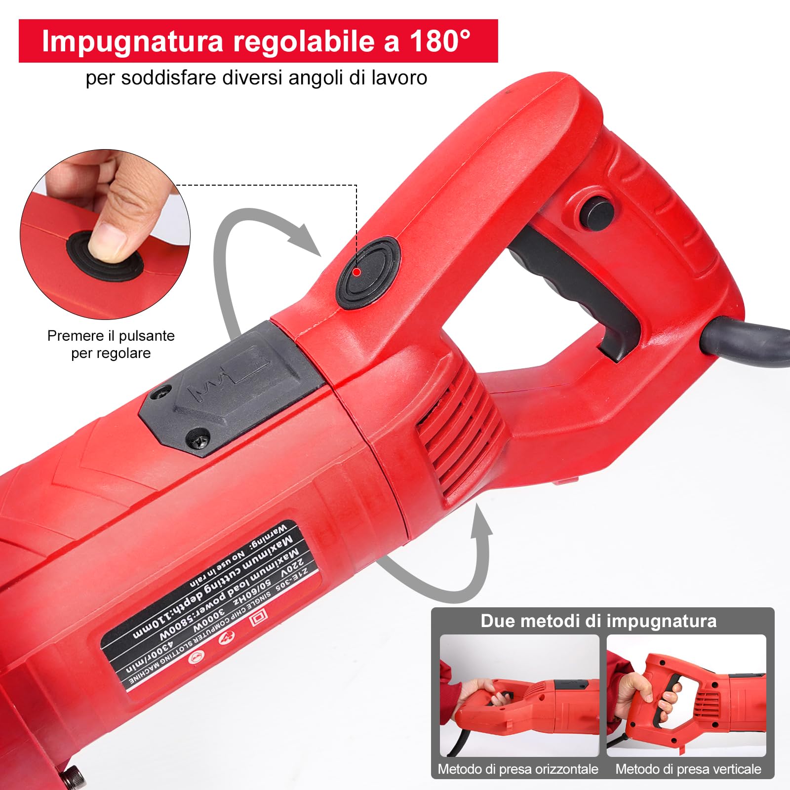 HYCHIKA 3200W Sega Elettrica per Calcestruzzo con Motore da 4300 giri/min, 305mm Scanalatrice per Tracce Muro, Include Linea d'acqua e Pompa, per Pietra, Mattoni e Legno