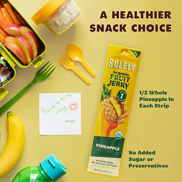 SOLELY - Organic Pineapple Fruit Jerky - 1 Individually Wrapped Strip - Fruit Leather Made from Dried Fruit - Healthy Snacks for Adults & Kids - Non GMO, Vegan Snacks - 0.8oz (23g) 3