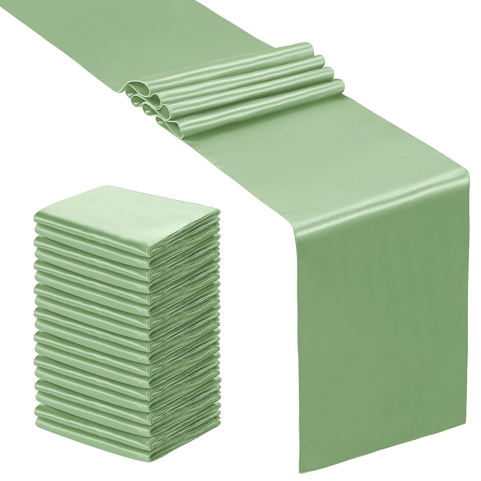 SiinvdaBZX 24 Pcs Sage Green Satin Table Runner 12 x 108 inches Long, Bright Smooth Satin Wedding Table Runner Decorations for Birthday Parties,