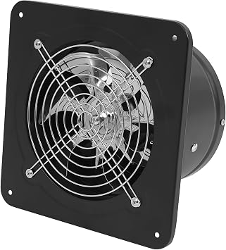 7-Inch Exhaust Fan, 9.069.065.51in Wall-Mounted Ventilator, Low-Noise Metal Extractor Fan, Pre-Drilled for Easy Installation, 50W Power, Black