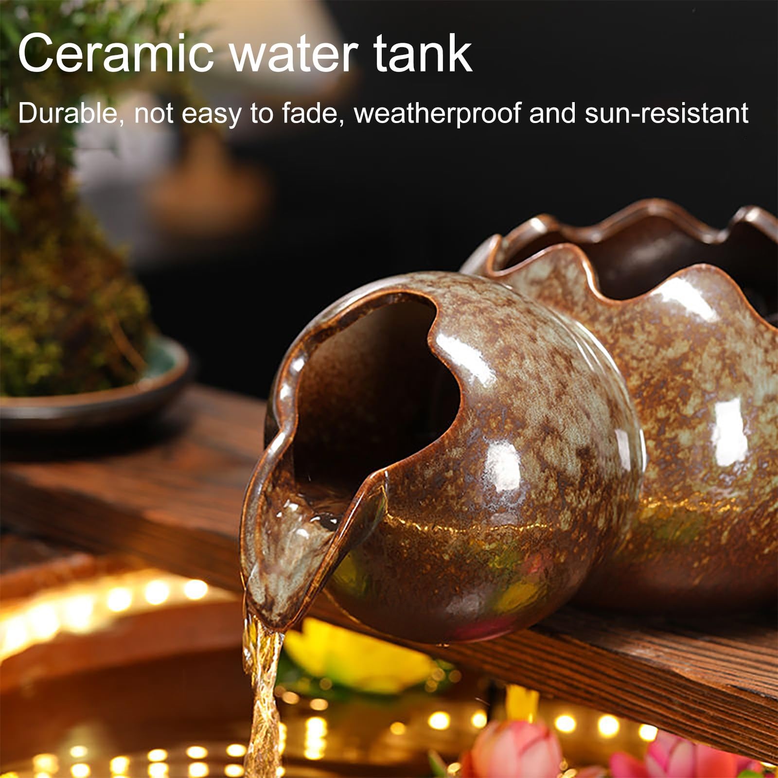 Fontaine à eau en carafe en céramique pour jardin, élément d'eau extérieur, décor bassin koi