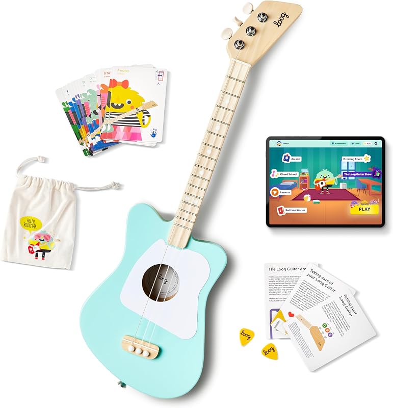 Mini Acoustic kids Guitar for Beginners 3-strings Ages 3+ Learning app and lessons included
