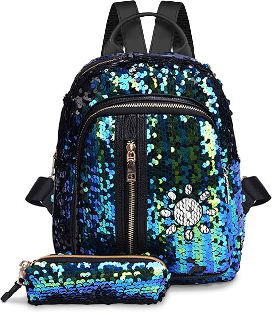 Fmeida Sequin Backpack Bags for Girls Mini Women Fashion Backpacks Kawaii Sparkly Rucksack Bag Womens Small Casual Backpack Handbags for School, Travel, Ladies