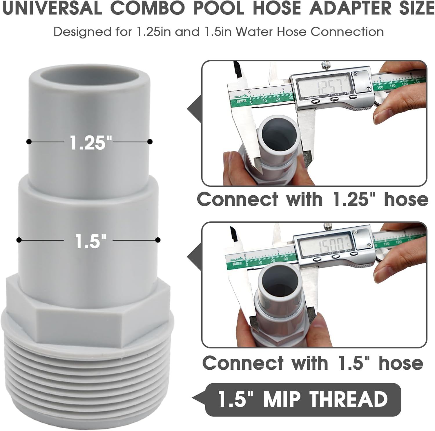 TidyMister Pool Hose Adapter Connector Coupling and Universal 1-1/4" or 1-1/2" Combo Pool Hose Adapter Replacement Kit