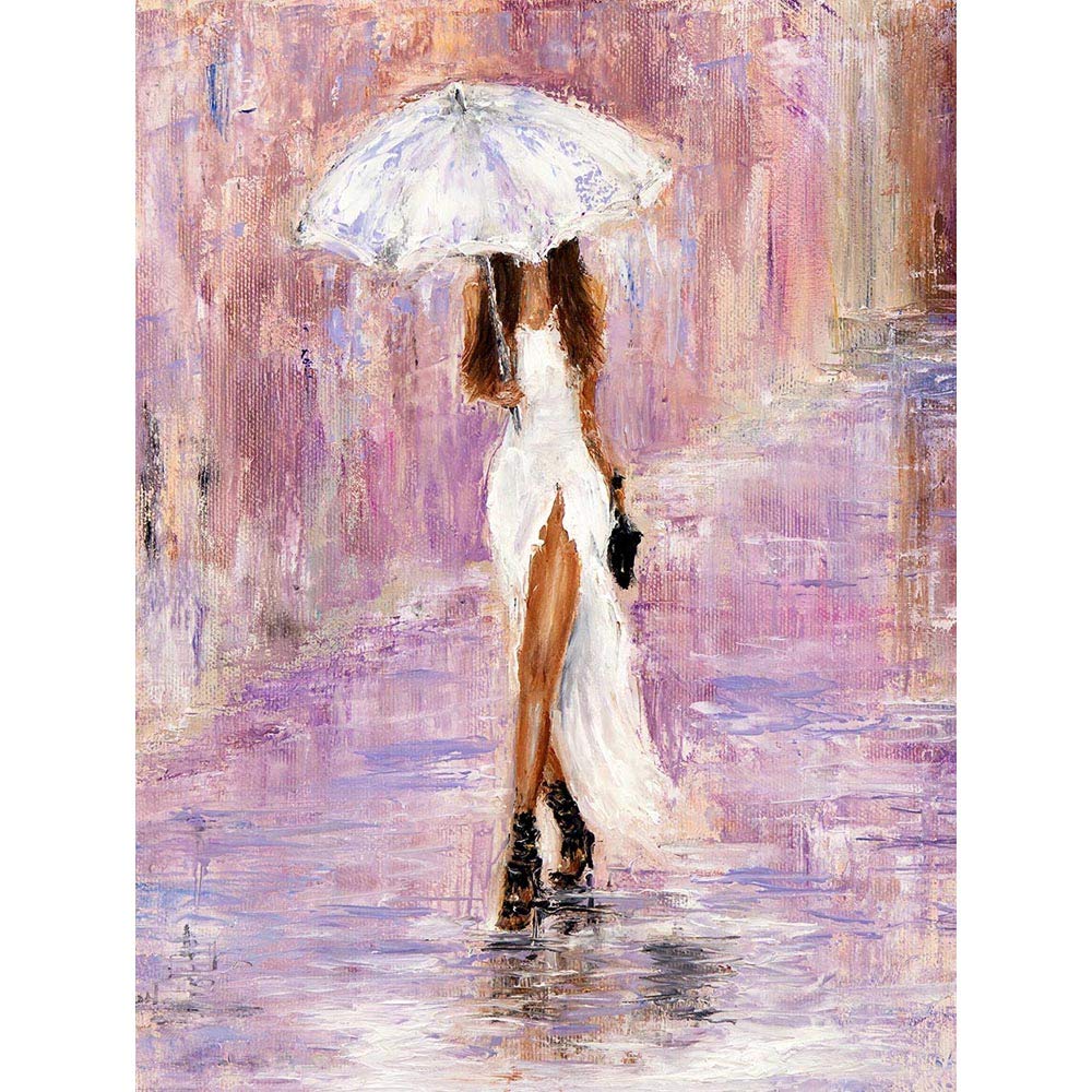 Wee Blue Coo Woman The Rain With Umbrella Art Print Poster Wall Decor 12X16 Inch