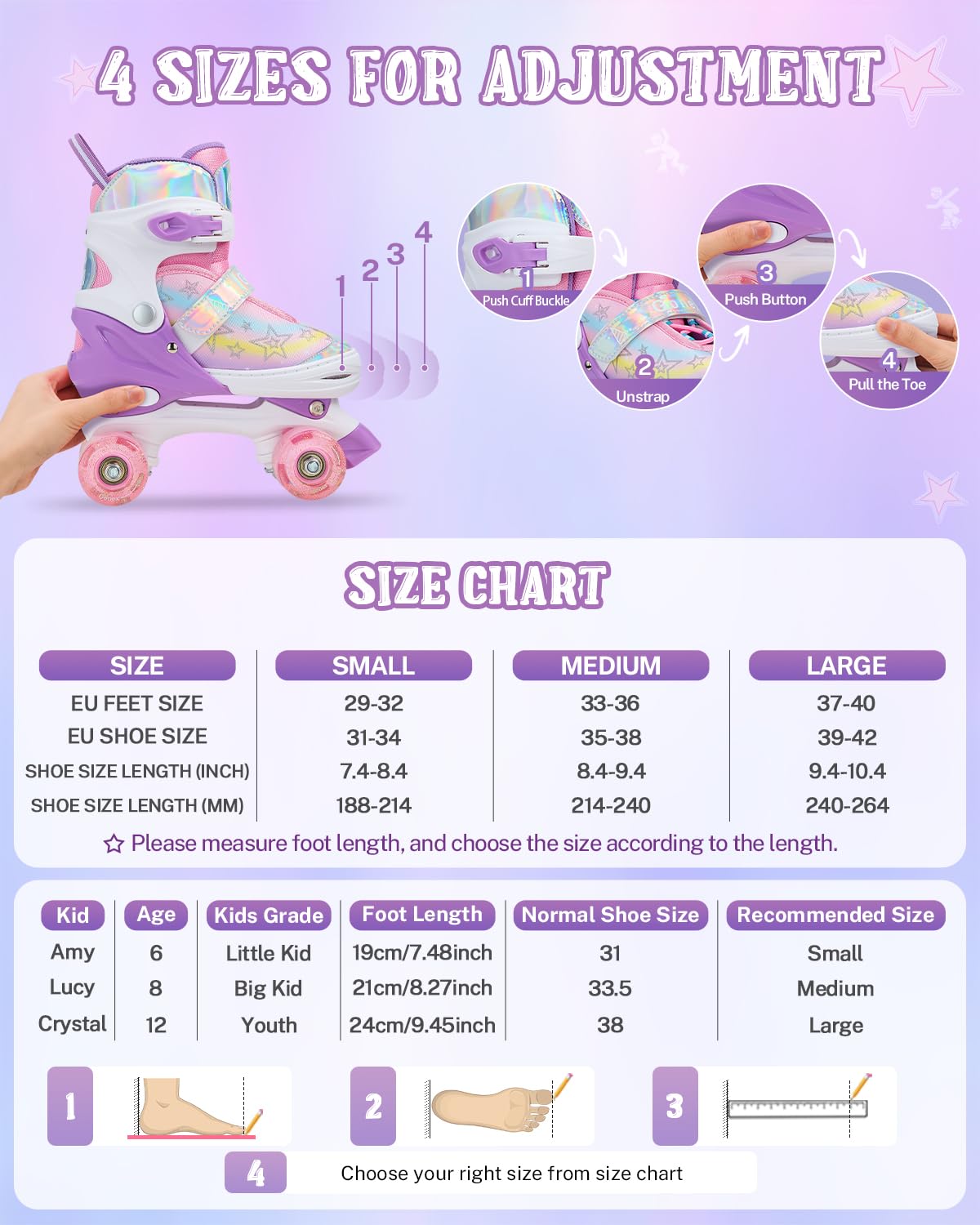 Gonex Patines 4 Ruedas Niña Paralelo Ajustables con Iluminación LED para Principiantes