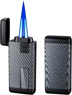 Windproof Jet Flame Lighter, Butane Torch Lighter, Multi-Function Cigar Lighters, Rechargeable Butane, Portable, for Outdoor Candle Camping(Black 1)